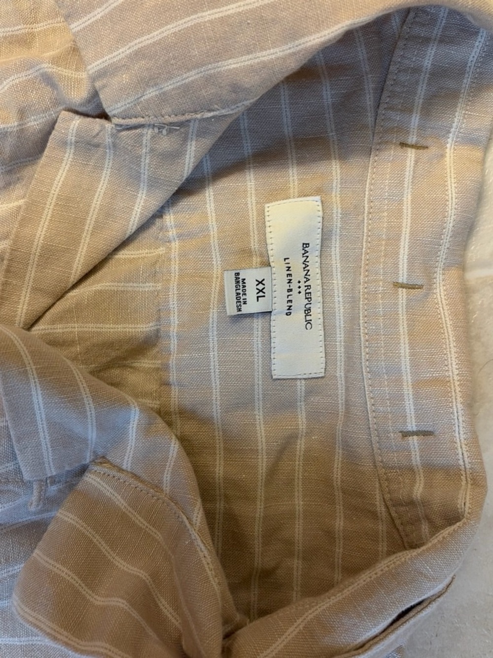 Banana Republic Beige and White Striped Linen-Blend Shirt